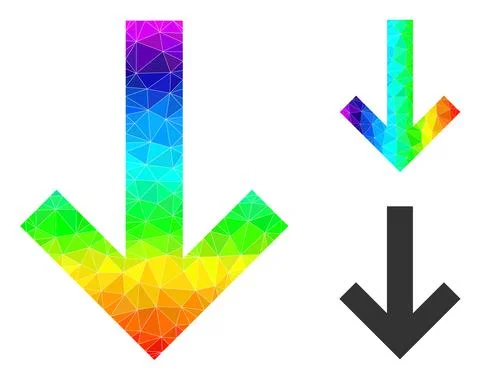 Vector Polygonal Arrow Down Icon with Spectral Colored Gradient Stock Illustration