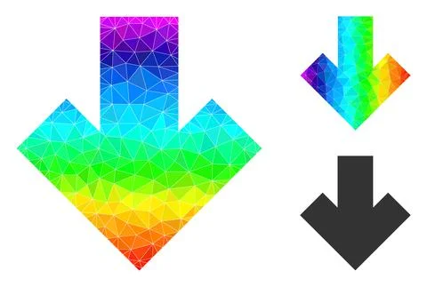 Vector Polygonal Arrow Down Icon with Rainbow Gradient Stock Illustration