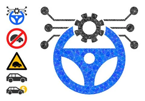 Vector Polygonal Autonomous Car Pilot Icon and More Icons イラスト素材