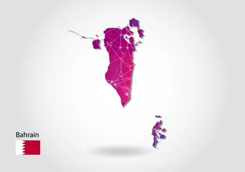 Vector polygonal bahrain map. Low poly design. map made of triangles on white イラスト素材