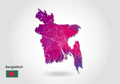 Vector polygonal bangladesh map. Low poly design. map made of triangles on wh 스톡 일러스트