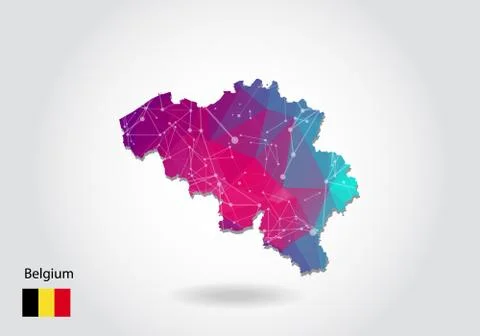 Vector polygonal belgium map. Low poly design. map made of triangles on white Stock Illustration