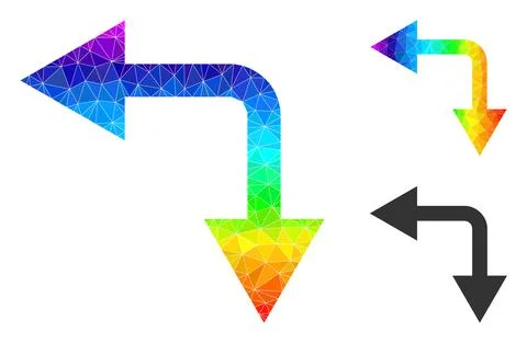 Vector Polygonal Bifurcation Arrow Left Down Icon with Rainbow Gradient Illustrazione stock