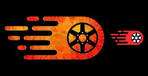 Vector Polygonal Bolide Wheel Icon with Flame Gradient イラスト素材