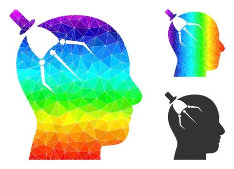 Vector Polygonal Brain Intruder Icon with Spectral Colored Gradient 스톡 일러스트