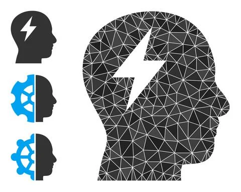Vector Polygonal Brainstorming Icon and Other Icons 스톡 일러스트