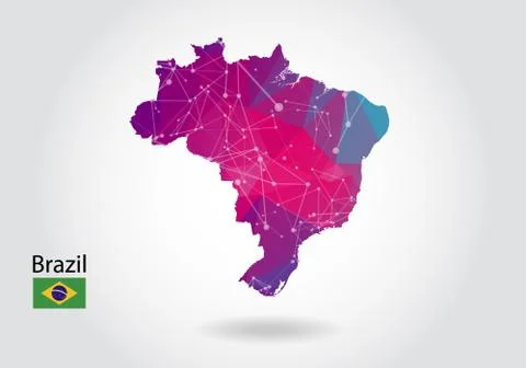 Vector polygonal brazil map. Low poly design. map made of triangles on white  Ilustración de archivo