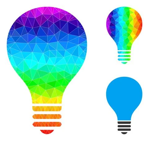 Vector Polygonal Bulb Icon with Spectral Colored Gradient 스톡 일러스트