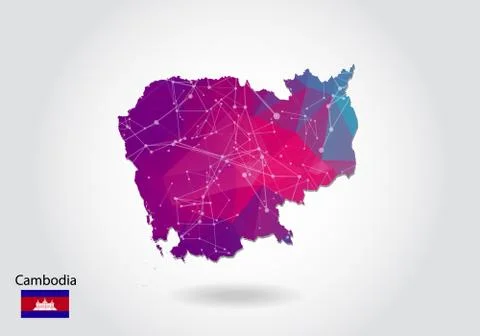 Vector polygonal cambodia map. Low poly design. map made of triangles on whit Stock Illustration