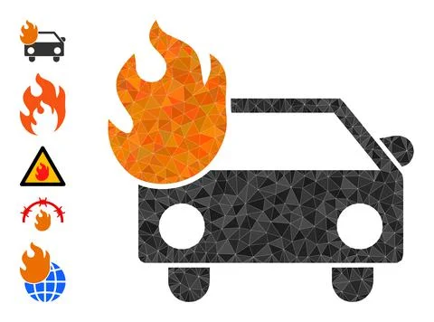 Vector Polygonal Car Fire Icon and Additional Icons Illustrazione stock
