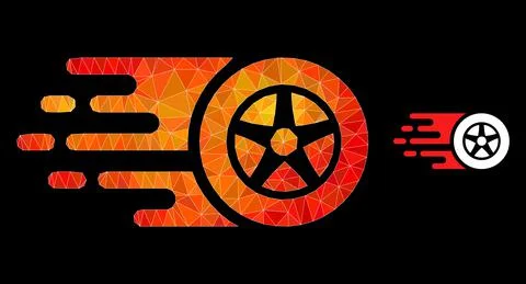 Vector Polygonal Car Wheel Icon with Fire Gradient Stock Illustration