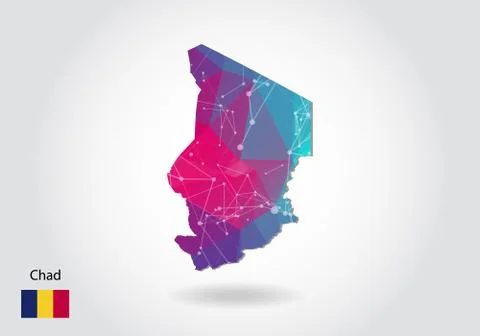Vector polygonal chad map. Low poly design. map made of triangles on white ba Stock Illustration