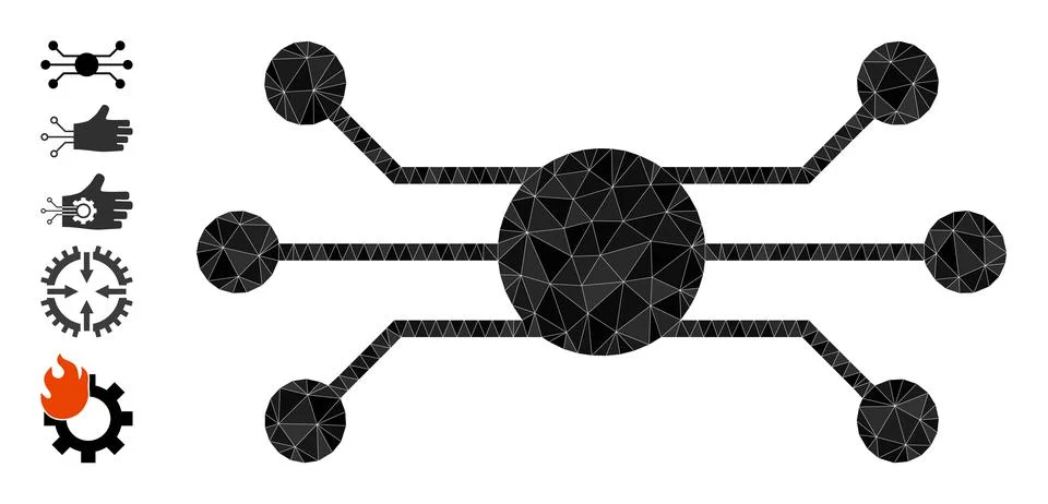 Vector Polygonal Circuit Node Icon and Bonus Icons Stock Illustration
