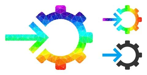 Vector Polygonal Cog Integration Icon with Rainbow Gradient Stock Illustration