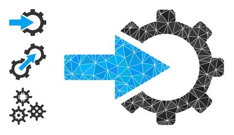 Vector Polygonal Cog Integration Icon with Other Icons Stock Illustration