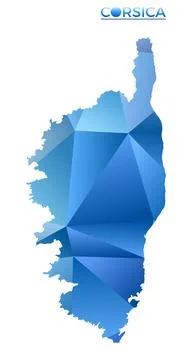 Vector polygonal Corsica map. Vibrant geometric island in low poly style. C.. Illustrazione stock
