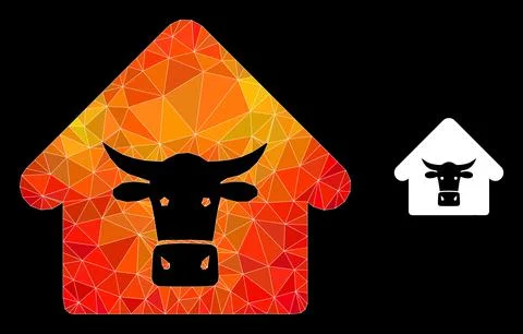 Vector Polygonal Cow Farm Icon with Flame Gradient Stock Illustration