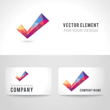 Vector polygonal crystal check mark or tick with shadow Stock Illustration