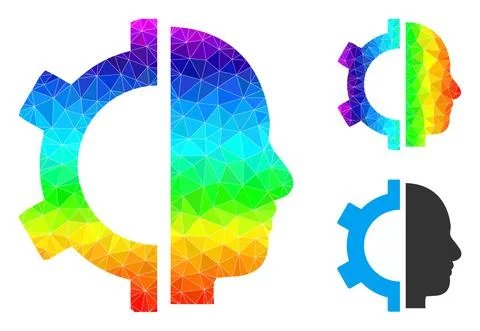 Vector Polygonal Cyborg Gear Icon with Rainbow Gradient Stock Illustration