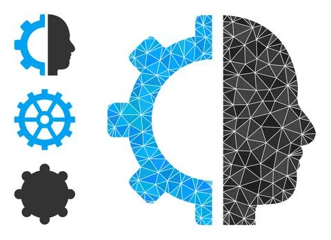 Vector Polygonal Cyborg Gear Icon and Other Icons Stock Illustration