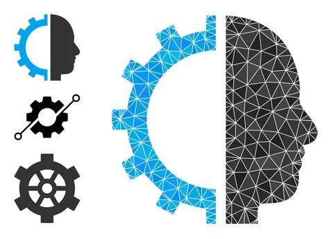 Vector Polygonal Cyborg Gear Icon with Bonus Icons Illustrazione stock
