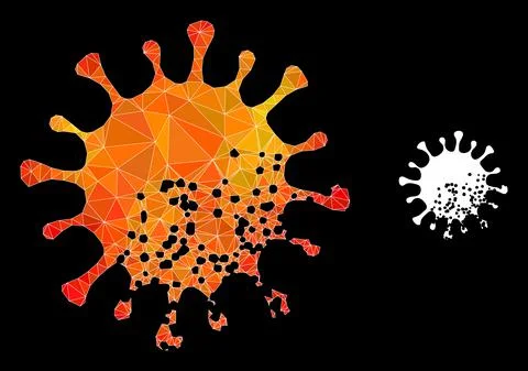 Vector Polygonal Damaged Microbe Icon with Orange Colored Gradient 스톡 일러스트