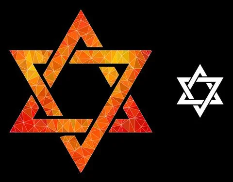 Vector Polygonal David Star Icon with Flame Gradient 스톡 일러스트