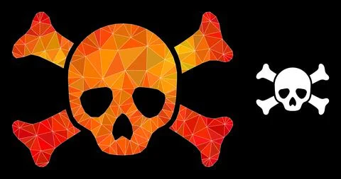 Vector Polygonal Death Skull Icon with Orange Colored Gradient Stock Illustration