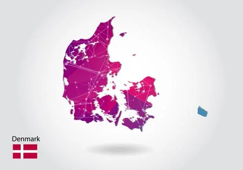 Vector polygonal denmark map. Low poly design. map made of triangles on white Stock Illustration