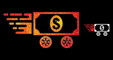 Vector Polygonal Dollar Car Icon with Orange Colored Gradient Illustrazione stock