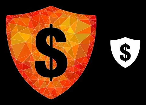 Vector Polygonal Dollar Shield Icon with Fire Gradient Stock Illustration