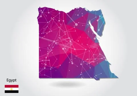 Vector polygonal egypt map. Low poly design. map made of triangles on white b Stock Illustration