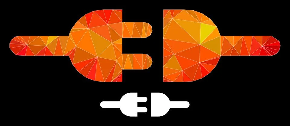 Vector Polygonal Electric Connection Icon with Flame Gradient Stock Illustration