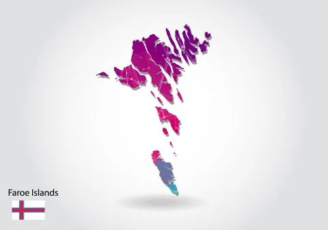 Vector polygonal faroe Islands map. Low poly design. map made of triangles on Stock Illustration