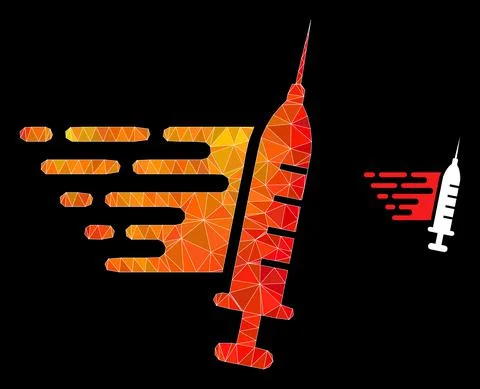 Vector Polygonal Fast Vaccination Icon with Orange Colored Gradient 스톡 일러스트