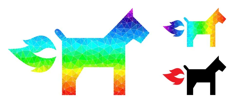 Vector Polygonal Fire Jet Dog Icon with Spectral Colored Gradient 스톡 일러스트