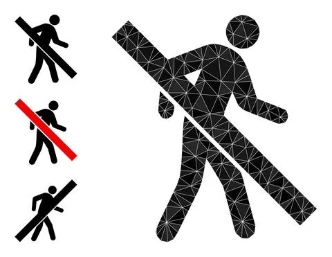 Vector Polygonal Forbidden Walking Man Icon and Other Icons Stock Illustration