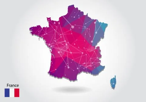 Vector polygonal france map. Low poly design. map made of triangles on white  Stock Illustration
