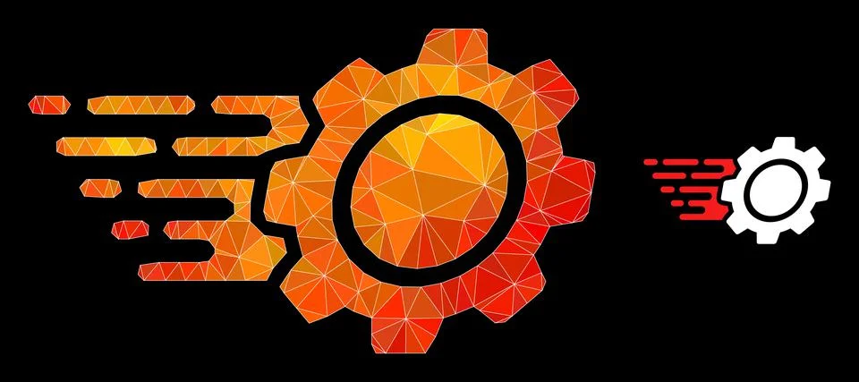 Vector Polygonal Gear Icon with Flame Gradient Stock Illustration