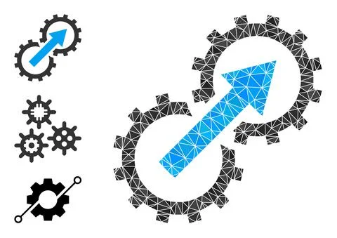 Vector Polygonal Gear Integration Icon and Bonus Icons Stock-Illustration