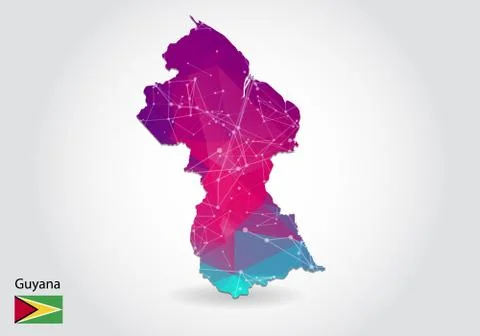 Vector polygonal guyana map. Low poly design. map made of triangles on white  Stock Illustration