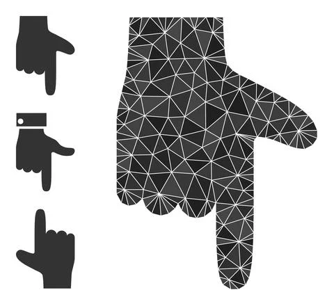 Vector Polygonal Hand Pointer Down Icon and Bonus Icons Illustrazione stock