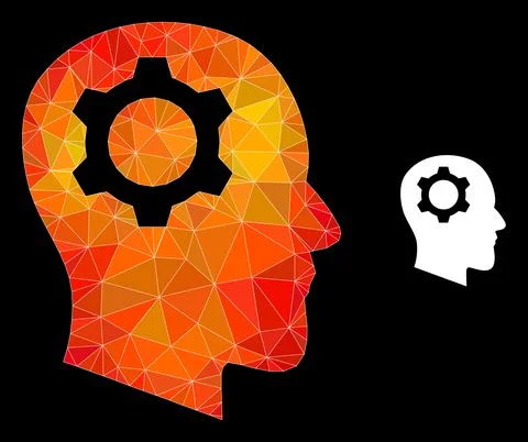 Vector Polygonal Head Gear Icon with Orange Colored Gradient Illustrazione stock