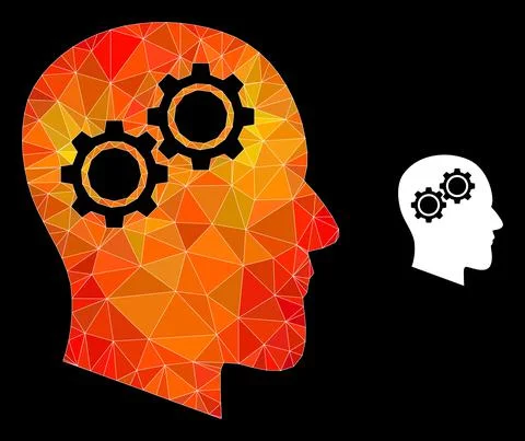 Vector Polygonal Head Gears Icon with Fire Gradient Stock Illustration