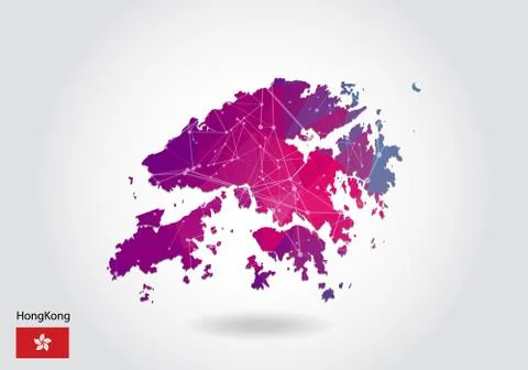 Vector polygonal hong Kong map. Low poly design. map made of triangles on whi Stock Illustration