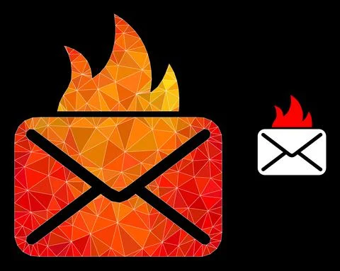 Vector Polygonal Hot Mail Icon with Flame Gradient Stock Illustration
