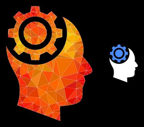 Vector Polygonal Human Intellect Gear Icon with Flame Gradient Stock Illustration