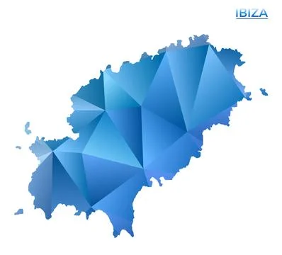 Vector polygonal Ibiza map. Vibrant geometric island in low poly style. Mod.. Stock Photos