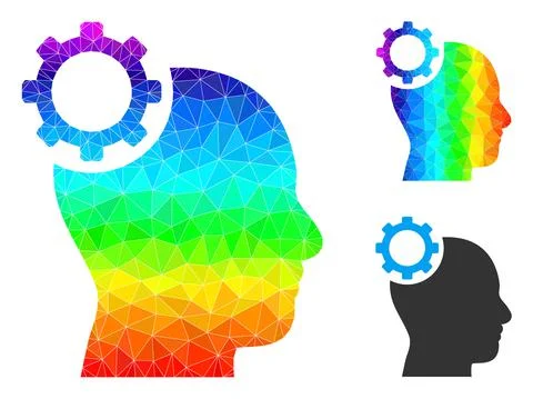 Vector Polygonal Intellect Gear Icon with Spectrum Gradient Stock Illustration