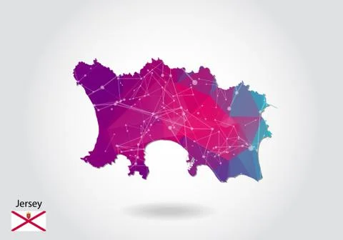 Vector polygonal Jersey map. Low poly design. map made of triangles on white  스톡 일러스트